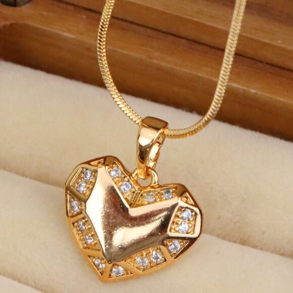 "Geometric Heart Pendant in Rose Gold with Crystal Accents, XPPT1627 - Picture 1 of 13